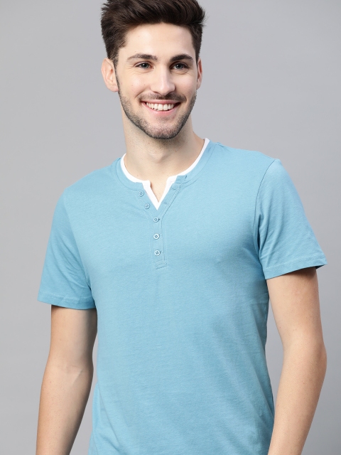 

Mast Harbour Men Blue Handcrafted Pure Cotton Henley Neck Pure Cotton T-shirt