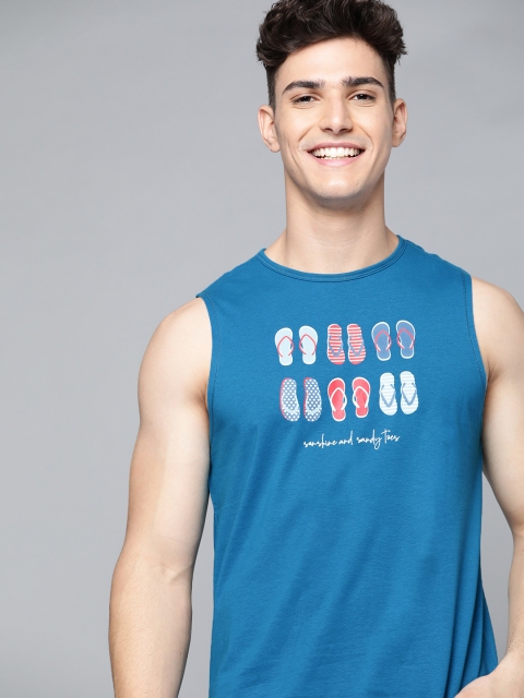 

Mast & Harbour Men Blue Printed Cotton T-shirt