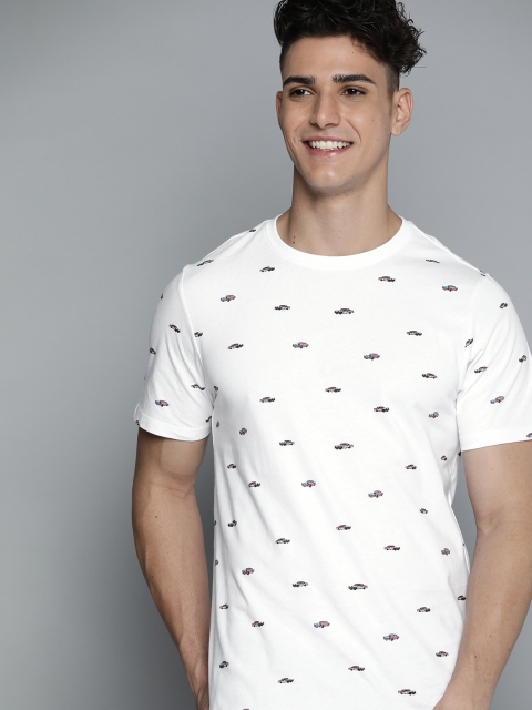 

Mast & Harbour Men White & Black Pure Cotton Printed T-shirt