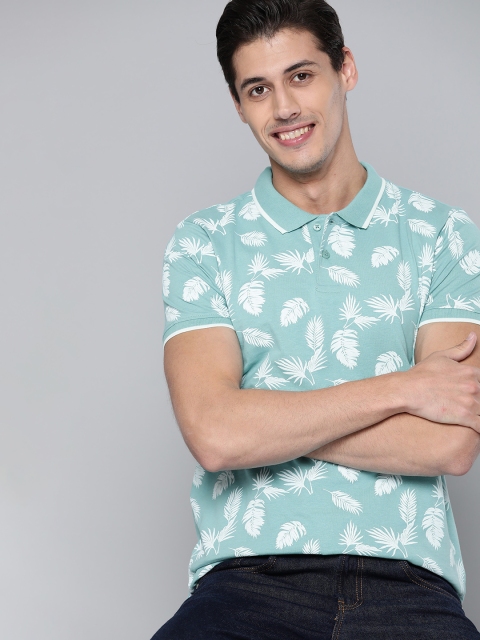

Mast & Harbour Men Blue & White Pure Cotton Tropical Printed Polo Collar T-shirt