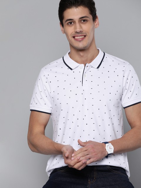 

Mast & Harbour Men White & Navy Blue Pure Cotton Printed Polo Collar T-shirt