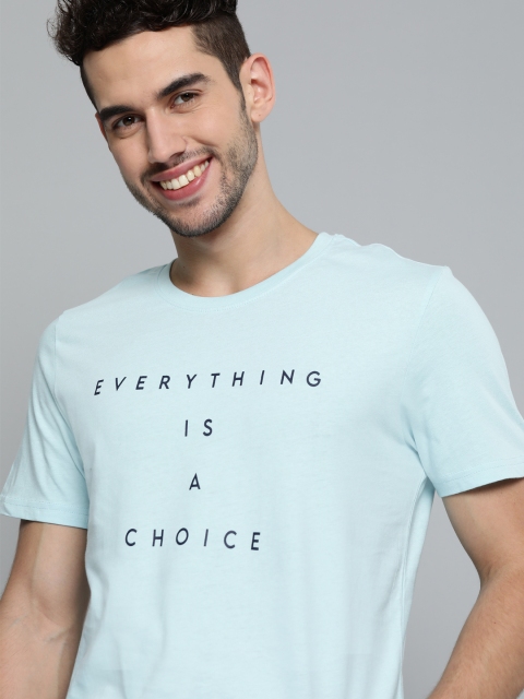 

Mast & Harbour Men Blue Printed Pure Cotton Round Neck T-shirt