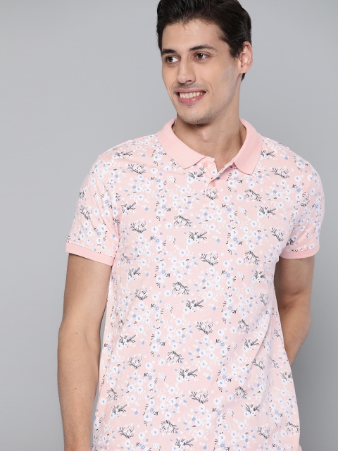 

Mast & Harbour Men Pink & Blue Pure Cotton Printed Polo Collar T-shirt