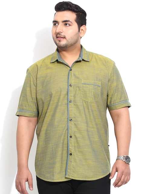 

John Pride Plus Size Yellow Two-Toned Smart Fit Casual Shirt