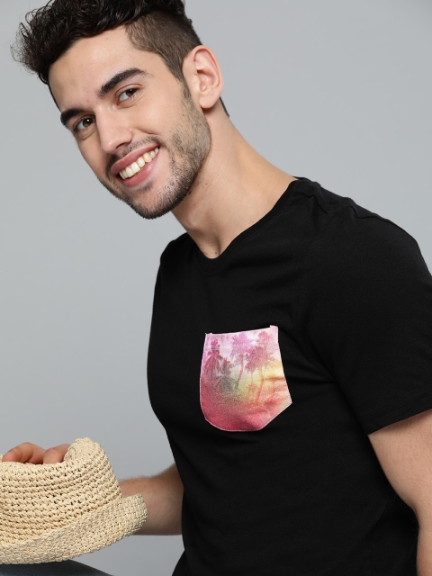 

Mast & Harbour Men Black Pocket Detail Pure Cotton Round Neck T-shirt