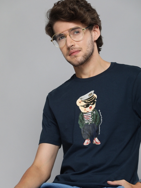 

Mast Harbour Men Navy Blue Printed Pure Cotton T-shirt