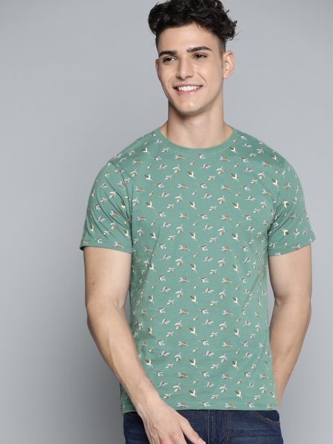 

Mast & Harbour Men Green & White Pure Cotton Floral Printed T-shirt