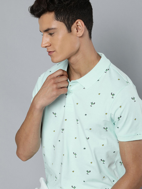 

Mast & Harbour Men Sea Green Conversational Printed Pure Cotton T-shirt