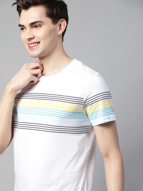 

Mast & Harbour Men White & Black Striped Handcrafted Pure Cotton T-shirt