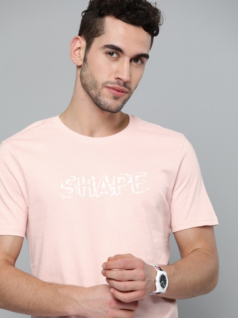 

Mast Harbour Men Pink White Printed Round Neck Pure Cotton T-shirt