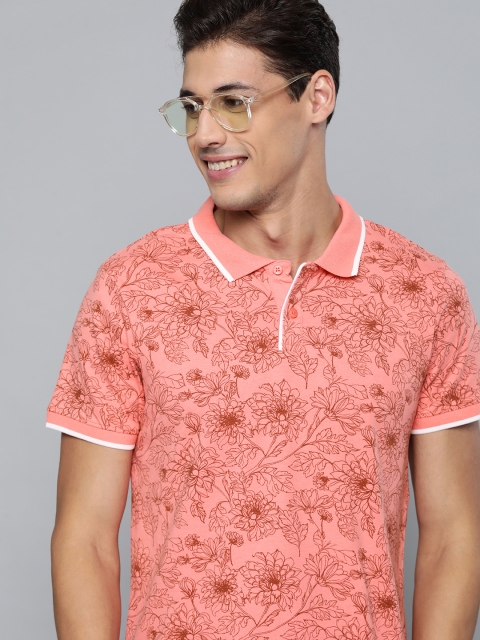 

Mast & Harbour Men Pink Pure Cotton Floral Printed Polo Collar Wardrobe Essentials T-shirt