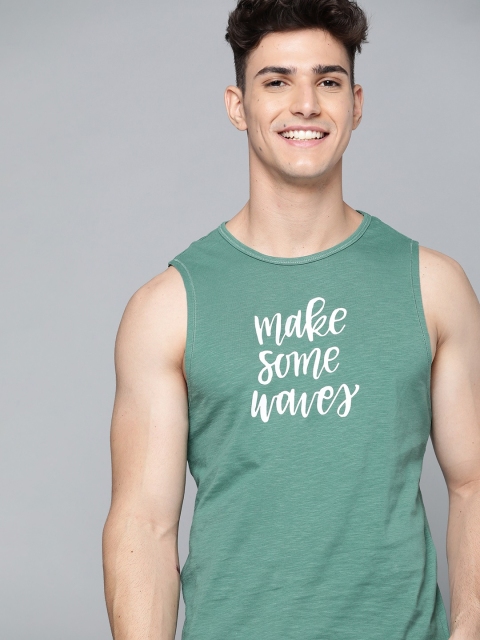 

Mast & Harbour Men Green & White Cotton Typography Printed T-shirt