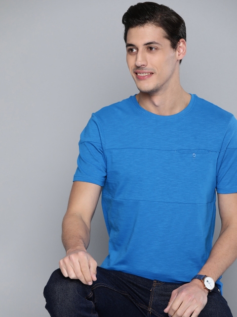 

Mast & Harbour Men Blue Solid Pure Cotton T-shirt