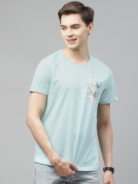 

Mast Harbour Men Blue Solid Pure Cotton T-shirt