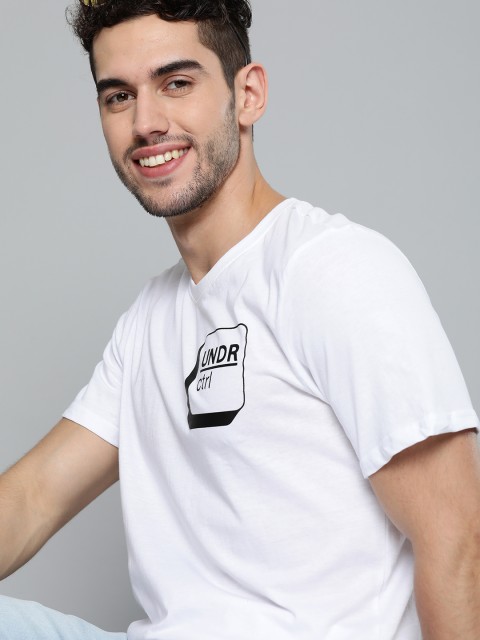 

Mast Harbour Men White Black Printed Round Neck Pure Cotton T-shirt