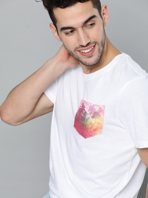 

Mast & Harbour Men White Pocket Detail Pure Cotton Round Neck T-shirt