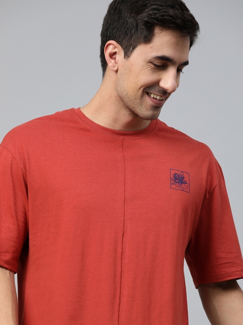 

Mast & Harbour Men Red Drop-Shoulder Sleeves Pure Cotton Handcrafted T-shirt