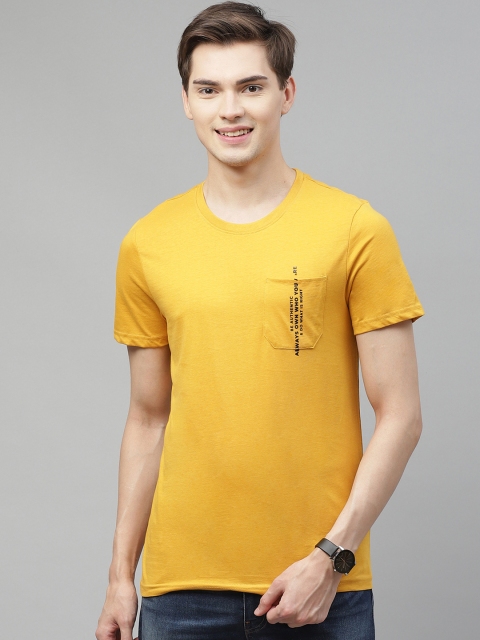 

Mast & Harbour Men Yellow Solid Pure Cotton Handcrafted T-shirt