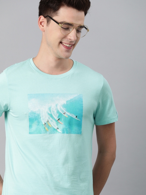 

Mast Harbour Men Blue Printed Tropical Pure Cotton T-shirt