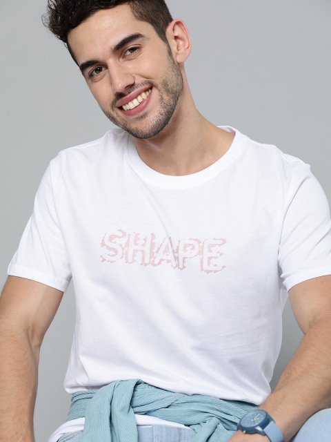 

Mast & Harbour Men White& Mauve Printed Pure Cotton Round Neck T-shirt