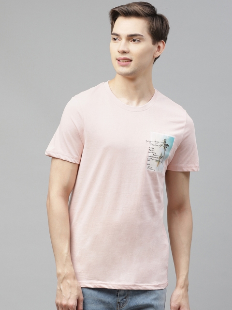 

Mast Harbour Men Peach-Coloured Solid Pure Cotton T-shirt
