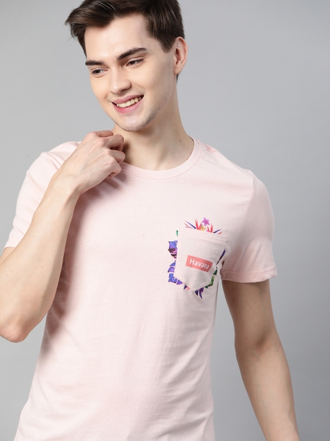 

Mast & Harbour Men Pink Solid Handcrafted Pure Cotton T-shirt