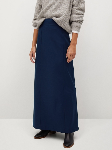 

MANGO Women Navy Blue Sustainable Solid Straight Maxi Skirt