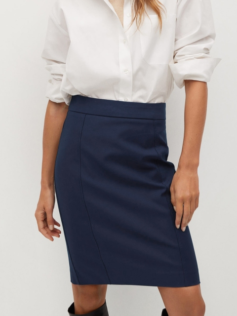 

MANGO Sustainable Navy Blue Formal Straight Skirt