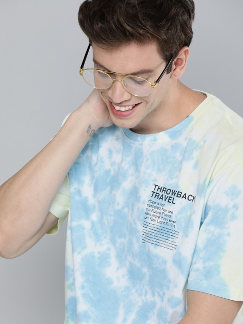 

Mast & Harbour Men Cream-Coloured & Blue Dyed Round Neck T-shirt With Placement Print