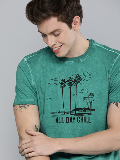 

Mast & Harbour Men Green Printed Round Neck T-shirt