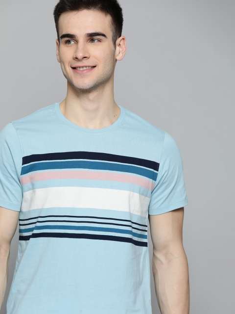 

Mast & Harbour Men Blue & White Striped Cotton Round Neck T-shirt