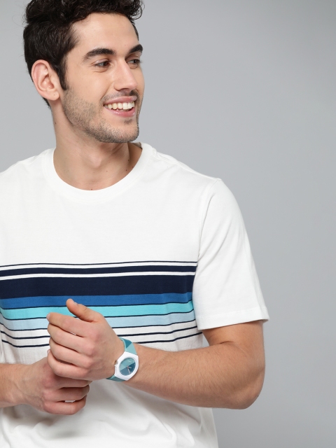 

Mast Harbour Men Off-White Pure Cotton Striped Round Neck Pure Cotton T-shirt