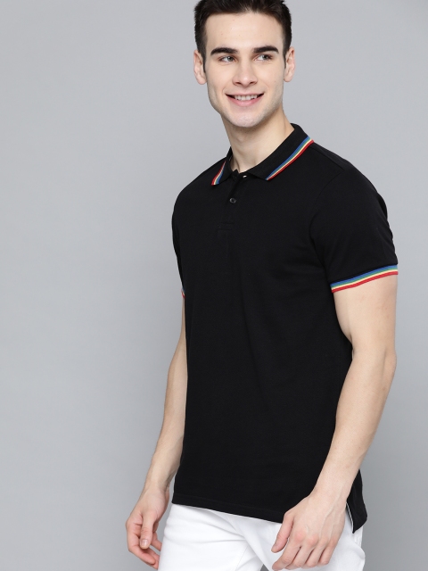 

Mast & Harbour Men Black Pure Cotton Solid Polo Collar T-shirt