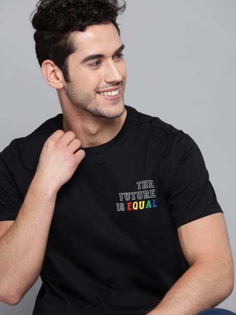 

Mast & Harbour Pride Men Black Pure Cotton Solid Round Neck T-shirt