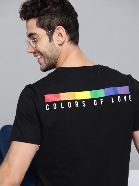 

Mast & Harbour Men Black Printed Back Pure Cotton Round Neck T-shirt