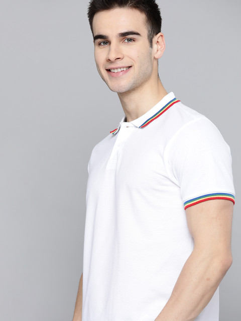 

Mast & Harbour Men White Pure Cotton Solid Polo Collar T-shirt