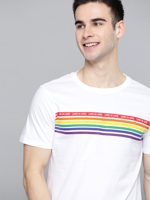 

Mast & Harbour Men White Pure Cotton Striped Round Neck T-shirt