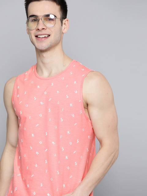 

Mast & Harbour Men Pink & White Pure Cotton Printed Round Neck T-shirt