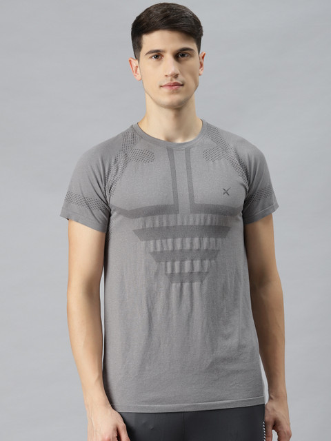 

HRX By Hrithik Roshan Men Grey Melange Printed Seamless Rapid-Dry Training T-shirt