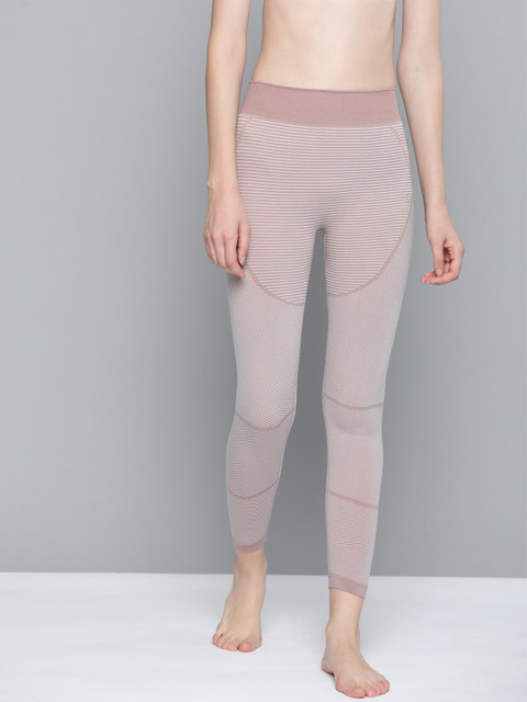 

HRX By Hrithik Roshan Women Gallnut Solid Skinny Fit Seamless Rapid-Dry Antimicrobial Yoga Tights, Mauve