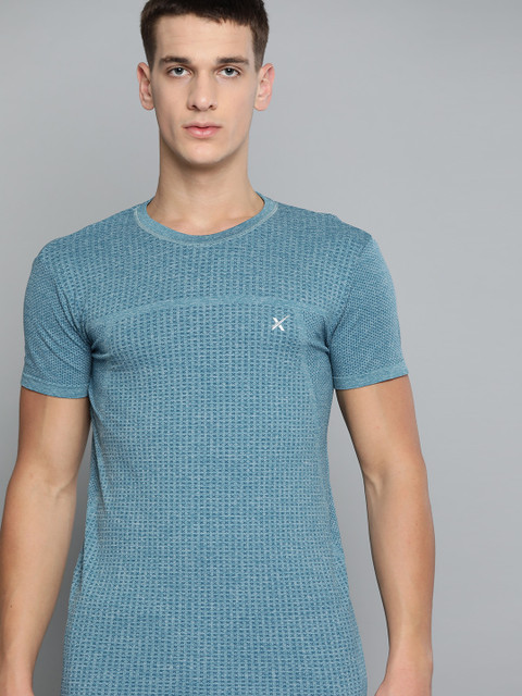 

HRX By Hrithik Roshan Men Winter Blue Melange Solid Seamless Melange Rapid-Dry Running Tshirt