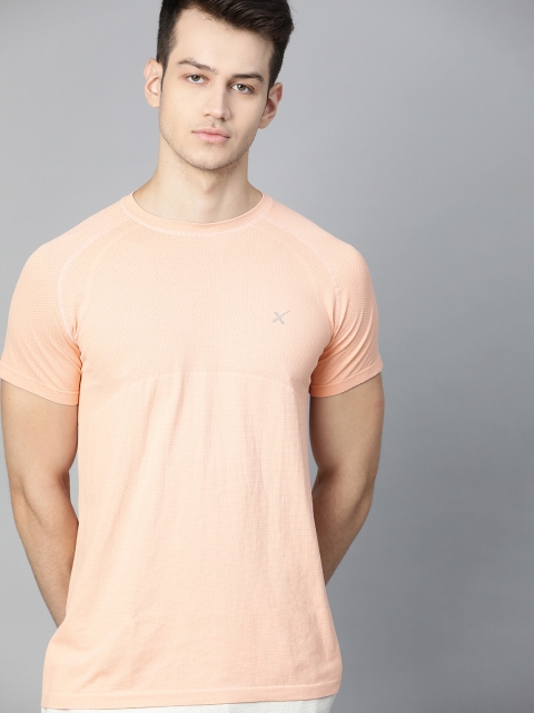 

HRX By Hrithik Roshan Men Peach Melange Solid Seamless Melange Rapid-Dry Yoga Tshirt
