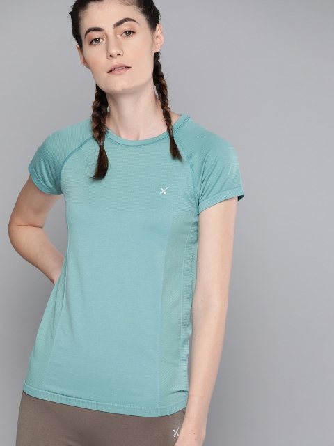 

HRX By Hrithik Roshan Women Aquifier Solid Seamless Rapid-Dry Antimicrobial Yoga Tshirt, Blue