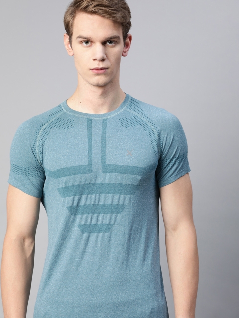 

HRX By Hrithik Roshan Men Blue Melange Solid Seamless Melange Rapid-Dry Training Tshirt