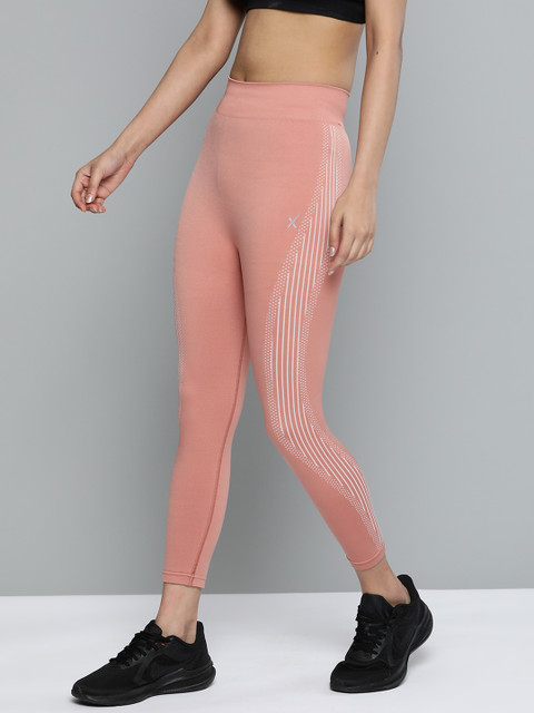 

HRX By Hrithik Roshan Women Rose Dawn Solid Skinny Fit Seamless Rapid-Dry Running Tights, Peach