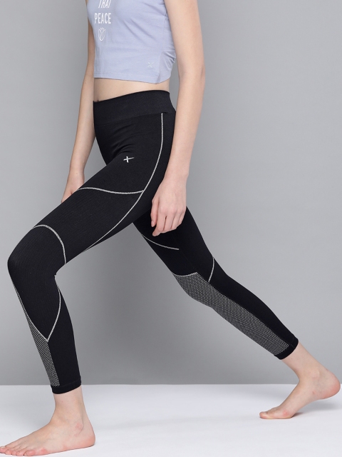 

HRX By Hrithik Roshan Women Jet Black Solid Skinny Fit Seamless Rapid-Dry Antimicrobial Yoga Tights