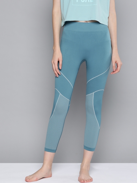 

HRX By Hrithik Roshan Women Aegan Blue Solid Skinny Fit Seamless Rapid-Dry Antimicrobial Yoga Tights, Teal