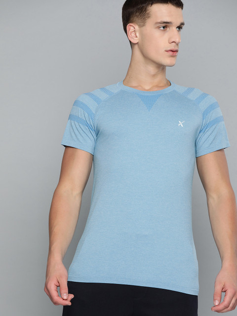 

HRX By Hrithik Roshan Men Powder Blue Melange Solid Seamless Melange Rapid-Dry Yoga Tshirt