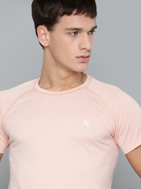 

HRX By Hrithik Roshan Men Peach Melange Solid Seamless Melange Rapid-Dry Yoga Tshirt