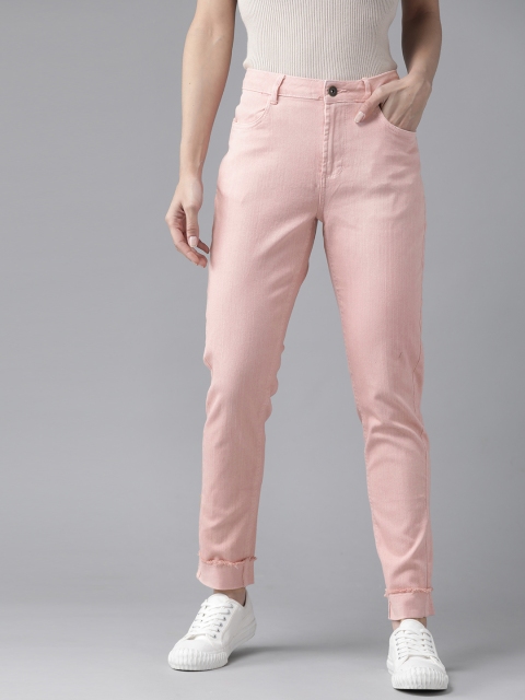

The Roadster Lifestyle Co Women Pink Regular Fit Solid Trousers